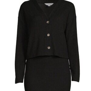 Time and true workwear bodycon ribbed black crop top button long skirt set XXL